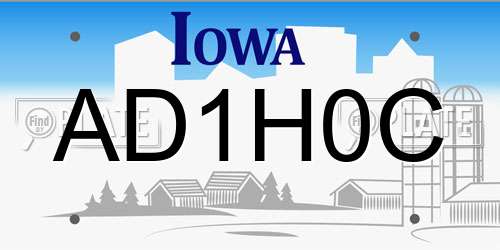 AD1H0C Iowa License Plate