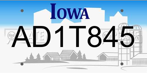 AD1T845 Iowa License Plate