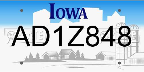 AD1Z848 Iowa License Plate