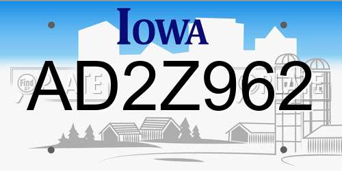 AD2Z962 Iowa License Plate