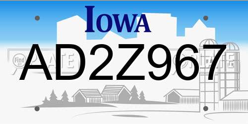 AD2Z967 Iowa License Plate