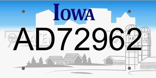AD72962 Iowa License Plate