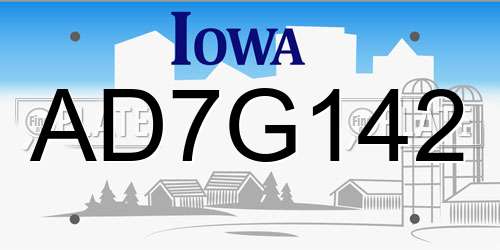 AD7G142 Iowa License Plate