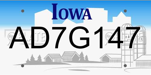AD7G147 Iowa License Plate