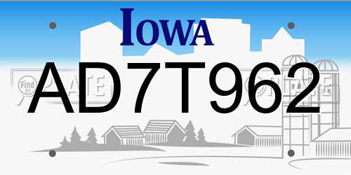 AD7T962 Iowa License Plate