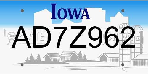 AD7Z962 Iowa License Plate
