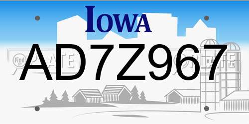 AD7Z967 Iowa License Plate