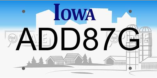 ADD87G Iowa License Plate