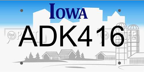 ADK416 Iowa License Plate