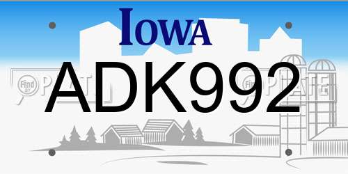 ADK992 Iowa License Plate