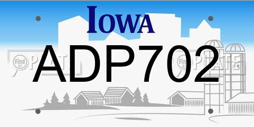 ADP702 Iowa License Plate