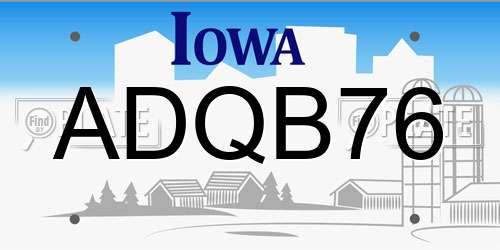 ADQB76 Iowa License Plate