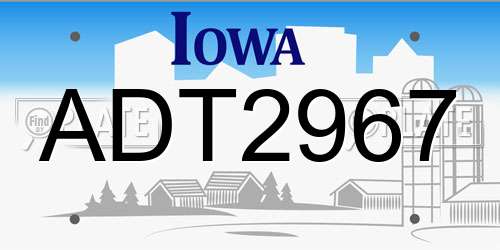 ADT2967 Iowa License Plate