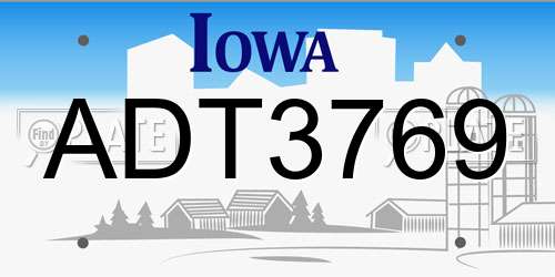ADT3769 Iowa License Plate