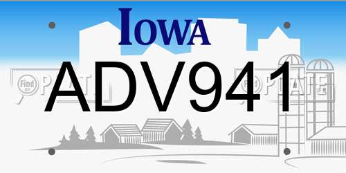 ADV941 Iowa License Plate