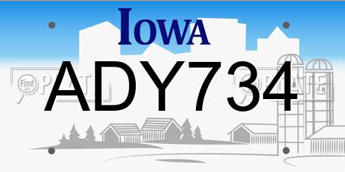 ADY734 Iowa License Plate