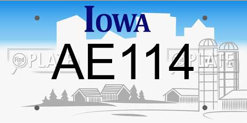 AE114 Iowa License Plate