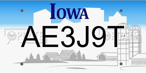 AE3J9T Iowa License Plate