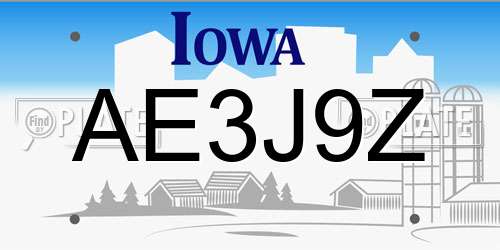AE3J9Z Iowa License Plate