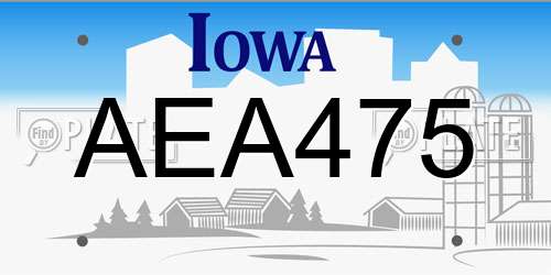 AEA475 Iowa License Plate
