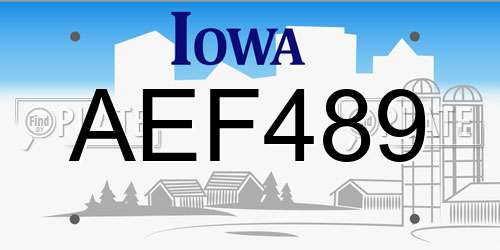 AEF489 Iowa License Plate