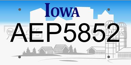 AEP5852 Iowa License Plate