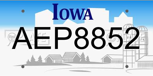 AEP8852 Iowa License Plate