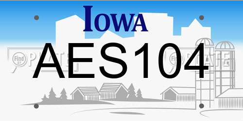 AES104 Iowa License Plate