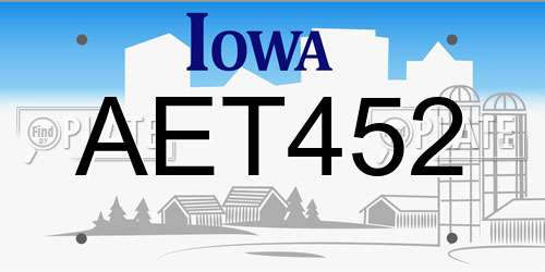AET452 Iowa License Plate