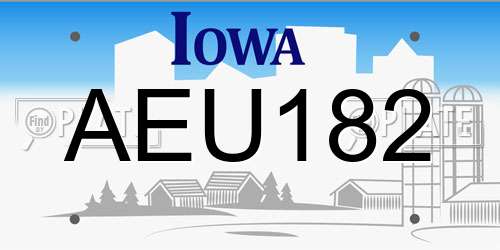 AEU182 Iowa License Plate