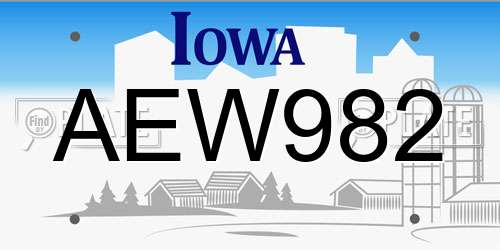 AEW982 Iowa License Plate