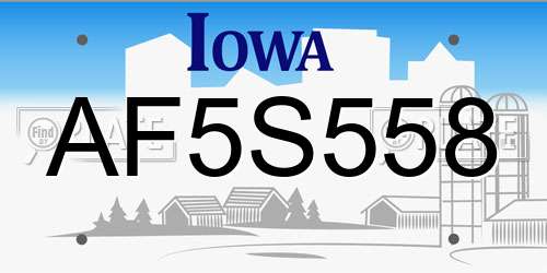 AF5S558 Iowa License Plate