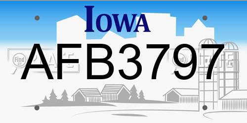 AFB3797 Iowa License Plate
