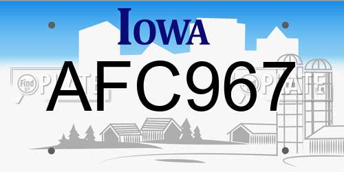 AFC967 Iowa License Plate