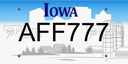 AFF777 Iowa License Plate