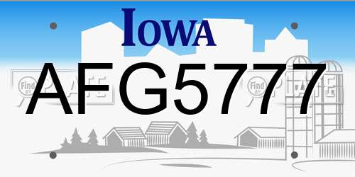 AFG5777 Iowa License Plate