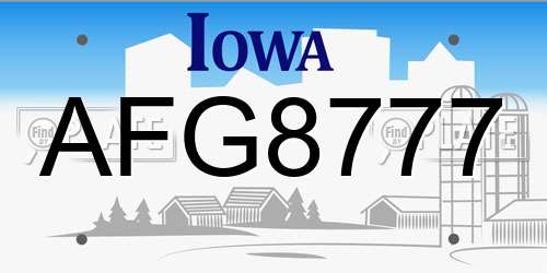 AFG8777 Iowa License Plate
