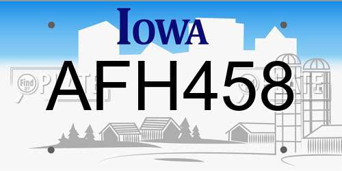 AFH458 Iowa License Plate