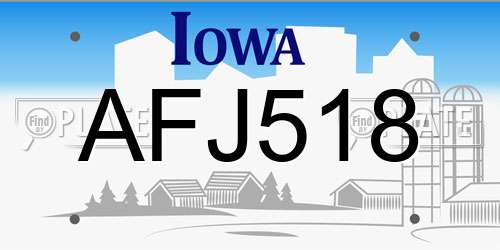 AFJ518 Iowa License Plate
