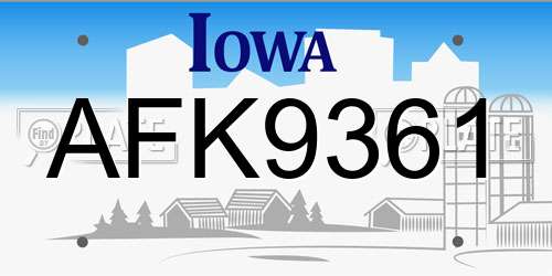 AFK9361 Iowa License Plate