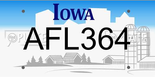 AFL364 Iowa License Plate