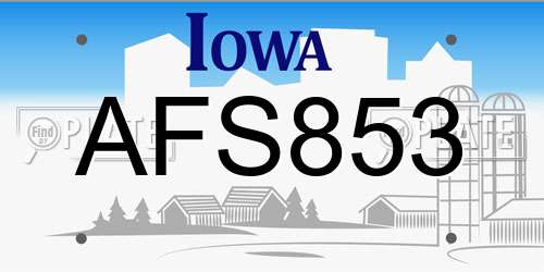 AFS853 Iowa License Plate