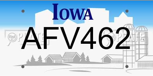 AFV462 Iowa License Plate