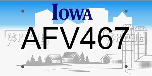 AFV467 Iowa License Plate