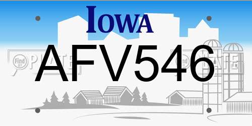 AFV546 Iowa License Plate