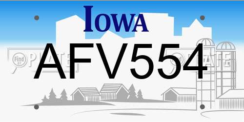 AFV554 Iowa License Plate