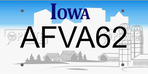 AFVA62 Iowa License Plate