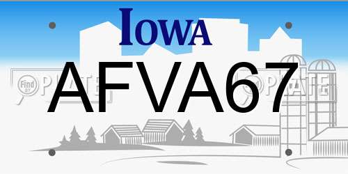 AFVA67 Iowa License Plate