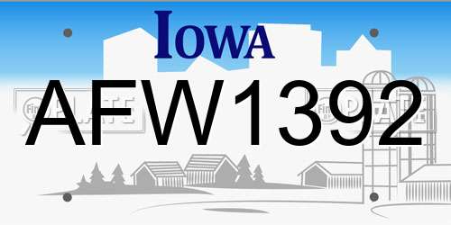 AFW1392 Iowa License Plate