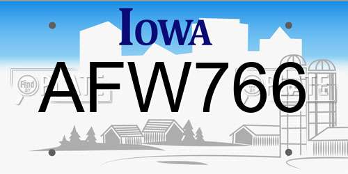 AFW766 Iowa License Plate